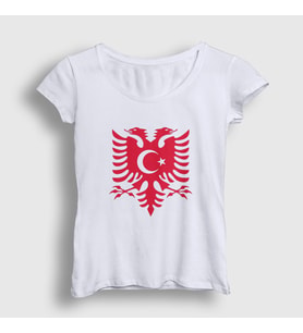 Presmono Kadın Beyaz Albania Türkiye Arnavutluk Bayrağı T-Shirt 495071tt (Beyaz)