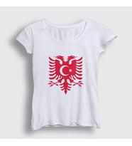 Presmono Kadın Beyaz Albania Türkiye Arnavutluk Bayrağı T-Shirt 495071tt (Beyaz)