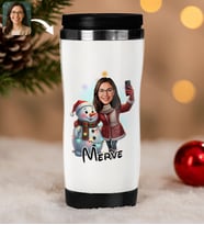 BK Gift Kişiye Özel Kadın Yılbaşı Karikatürlü Çelik Termos Bardak - 8, Yılbaşı Hediyesi, Yeni Yıl Hediyesi