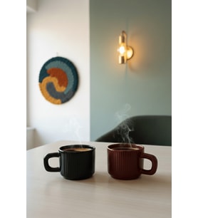2 Adet El Yapımı 260 ml Bordo Siyah Parlak Seramik Mug Çay Kahve Kupası MIT1305