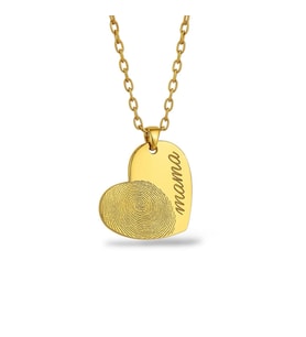 Kişiye Özel Parmak İzi Kalp Mama Kolye 925K Gümüş (Gold)