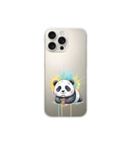 iPhone 16 Pro ile Uyumlu Splash Panda Tasarımlı Şeffaf Silikon Kılıf