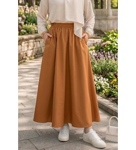 Cepli Beli Lastikli Poplin Etek 1727 - Taba