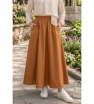 Cepli Beli Lastikli Poplin Etek 1727 - Taba