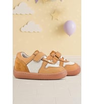 Rakerplus Bob Hakiki Deri Taba Krem Barefoot Cırtlı Lastikli Bebek Sneaker Ayakkabı