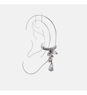 Earcuff Sıkıştırmalı Pirinç Kıkırdak Küpe Damla Kesim Baget Taş Sallantılı Gümüş Renk