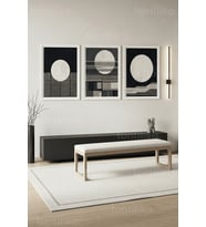 Modern Geometrik Soyut Sanat 3’lü Ahşap Çerçeveli Tablo Seti