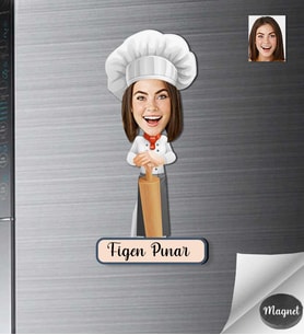 Kişiye Özel Ahcı Kadın Ahşap Magnet -1