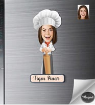 Kişiye Özel Ahcı Kadın Ahşap Magnet -1