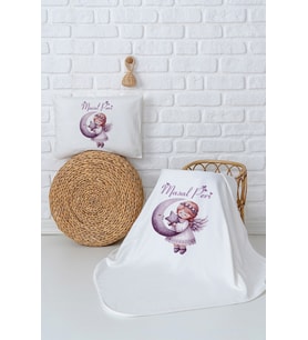 Pia Baby Premium %100 Pamuk Çift Kat Penye Battaniye ve Yastık Kılıfı Yenidoğan Kız Bebek Hediyesi 5081-10 (Ekru)