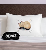 BK Gift Kişiye Özel Eğlenceli Kedi Tasarrımlı Pamuklu Yastık Kılıfı ve Göz Bandı Uyku Seti-2, Tasarım Ev Tekstili, Uyku Bandı, Ev Hediyesi