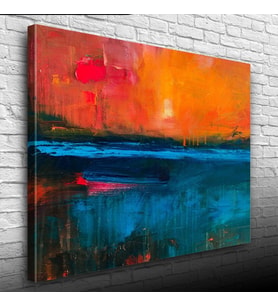 Günbatımında Kıyıdaki Kayık Yağlıboya Kanvas Tablo 50 x 70