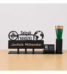 Jeofizik Mühendisi Masa İsimliği - Kişiye Özel, Mesleklere Özel İsimlik - Metal Ofis İsimliği, Kalemlik ve Kartlık Seti- Yeni İş, Terfi Hediyesi