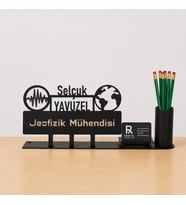 Jeofizik Mühendisi Masa İsimliği - Kişiye Özel, Mesleklere Özel İsimlik - Metal Ofis İsimliği, Kalemlik ve Kartlık Seti- Yeni İş, Terfi Hediyesi