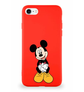 Apple iPhone 7 Soft Premier Kapak Mickey Mouse-A Tasarımlı Silikon Kılıf - Kırmızı (Şeffaf)