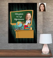 Kişiye Özel Karikatür Baskılı Ahşap Tablo Öğretmen Kadın-4 30x40