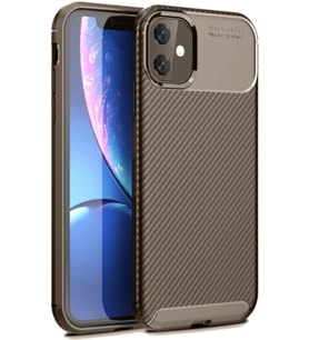 iPhone 11 Kılıf Auto Focus Karbon Kapak - Kahverengi
