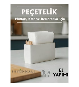 El Yapımı Beton Gri Alçı Peçetelik  Minimal Masa ve Mutfak Dekoru  Kafe & Bar İçin (Beyaz)