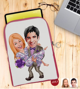 BK Gift Kişiye Özel Sevgililer Karikatürlü Taşınabilir Koruyucu Tablet Kılıfı & Organizer Çanta - Pembe-56