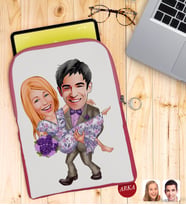 BK Gift Kişiye Özel Sevgililer Karikatürlü Taşınabilir Koruyucu Tablet Kılıfı & Organizer Çanta - Pembe-56