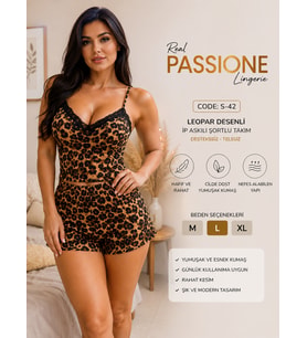 Real Passıone Lingerie Şort Takım - LEOPAR - L - ST09738-LEOPAR-L