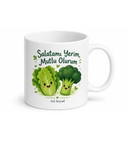 Sadece Yeşillik Yiyenlere Esprili Marul Brokoli Desenli Kupa Bardak Hediye