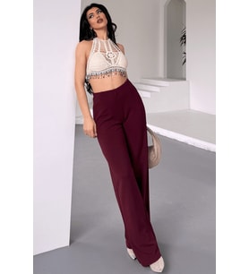 Kadın Silver Likralı Kemersiz Palazzo Pantolon, 4 Mevsim Krep Toparlayıcı Kumaş