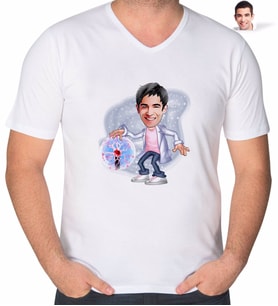 BK Gift Kişiye Özel Erkek Elektrik Mühendisi Karikatürlü V Yaka Tişört-1 (Beyaz)