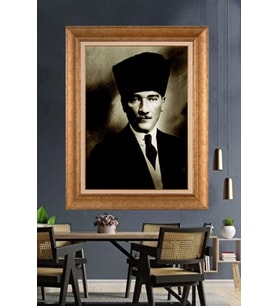 Altın Varaklı Çerçeveli Paspartulu Atatürk Tablo DC1268 (Gold)