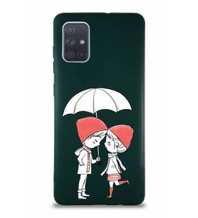 Samsung Galaxy A71 Soft Premier Kapak Aşk Tasarımlı Silikon Kılıf - Yeşil (Şeffaf)