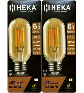 (2 Adet) Heka 6W (48W) 2500K (Günışığı) E27 Duylu (Kalın Duy) Şeffaf Led Ampul