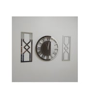 DEKORATİF ÖZEL TASARIM SAAT + YAN TABLO 3 LÜ SET GÜMÜŞ 40X40 - 20X50