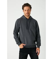 Erkek Antrasit Basic Kapüşonlu Regular Fit Normal Kesim 2 İplik Kumaş Günlük Sweatshirt