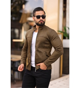 ERKEK SİYAH PREMİUM DERİ CEKET (Haki)