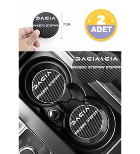 Dacia Sandero Stepway Karbon 7 cm Bardak Altlığı 2 Adet Dacia Amblemli Sandero Stepway  Yazılı Spor Şıklığı İçin