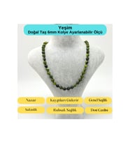 SERTİFİKALI Yeşim Doğal Taş 6mm Makrome Kolye 45cm- 55cm Ayarlanabilir Ölçü