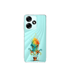 Infinix Hot 30 ile uyumlu Splash ahtapot tasarımlı şeffaf silikon kılıf