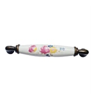 BEYAZ PORSELEN KULP ANTİK AYAK  ÇİÇEKLİ 128 MM / 5 ADET (Sarı-Beyaz)