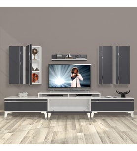 Decoraktiv Ekoflex 8D Mdf Silver Tv Ünitesi Tv Sehpası - Beyaz Antrasit (Beyaz - Antrasit)