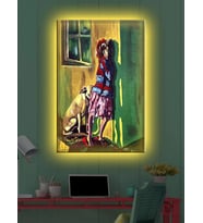 Led Işıklı Sanatsal Kız Ve Köpek Tablo