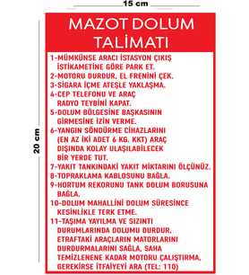 Metal Mazot Dolum Talimatı 15 Cm x 20 Cm Uyarı Levhası Yönlendirme Tabelası