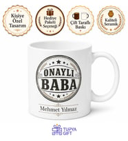 Onaylı Baba Damgalı Kupa Bardak Babalar Günü Özel Hediye Baskılı Porselen
