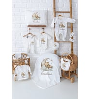 Pia Baby Premium %100 Pamuk 11 Parça İsimli Erkek Bebek Hastane Çıkışı Yeni Doğan Hediyelik Set 5048-00 (Ekru)