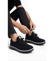 Erkek Triko Örme Faylon Taban Sneaker Yürüyüş Ayakkabısı-SİYAH FÜME