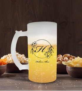 BK Gift Kişiye Özel Baş Harf İsim Tasarımlı Buzlu Cam Bira Bardağı 50cl-5 (Beyaz)