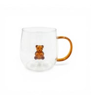 Figürlü Borosilikat Cam Kupa 350 ml - Renkli Kulplu Bardak - El Yapımı Cam Figürlü Sunum Kupası (Amber)