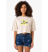 Dark No Future Bej Kadın Crop Tshirt