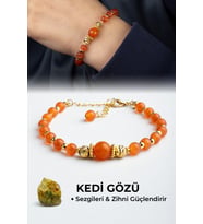 Kedi Gözü Doğal Taş Turuncu Küre Kesim Zincir Kapamalı Bileklik