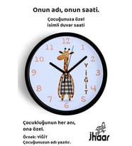 İsme Özel Sevimli Zürafa Çizimli Çocuk Odası Duvar Saati Orta Boy 30 cm Siyah Camlı Sessiz