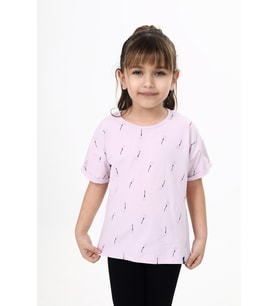 Toontoy Kız Çocuk Baskılı Tişört (Açık Lila)